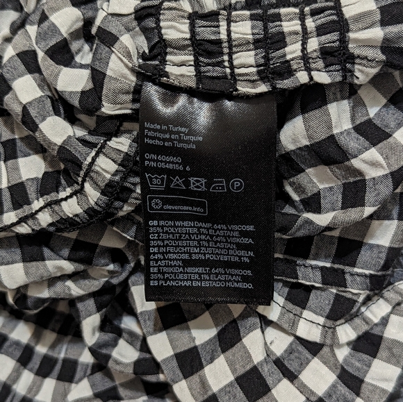 H&M Women's US Medium-Large Gingham Checkered Black/White Ruffled Peplum Blouse - Picture 5 of 8